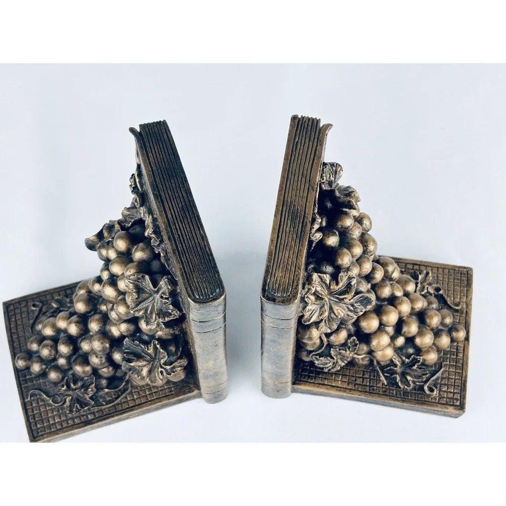 Vintage Heavy Resin Grape Vine Wine Decor Staging Book Ends - MCM Retro